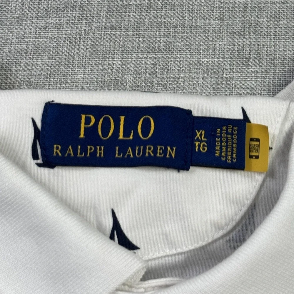 Polo Ralph Lauren Sailboat Print Polo Shirt Mens XL White Embroidered Pony